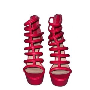 Chic Red Strappy Platform Heels
